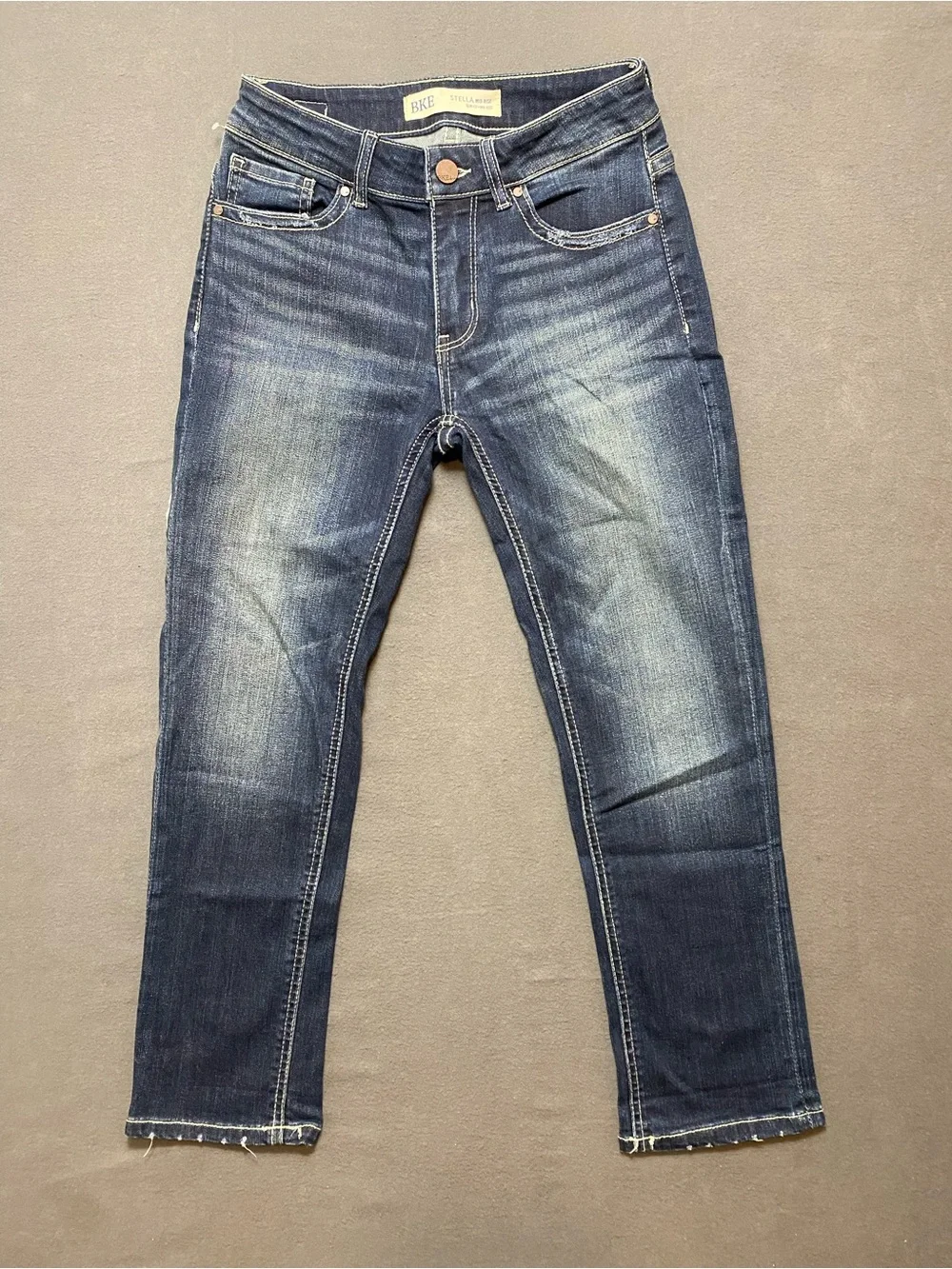 BKE Women’s Dark Blue Slim Slim Fit Mid-Rise Stretch Jeans Size 25 Cropped